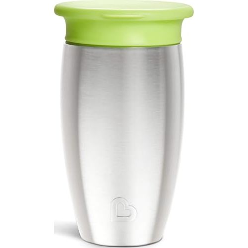 Munchkin Stainless Steel Sippy Cups for Toddlers 1-3, Spill Proof Miracle 360 Cup, Insulated, 10 Ounce, Green