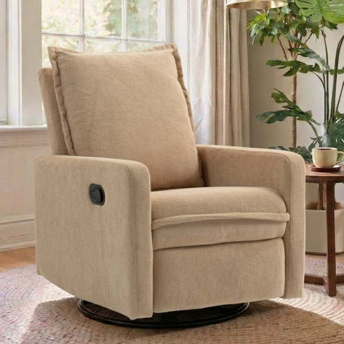 Paproos Swivel Rocker Recliner, Velvet 360°Swivel Rocking Recliner, Glider Rocking Chair for Nursery, Small Rocker Chair for Small Space, Manual Recliner for Adults for Home Theater, Camel