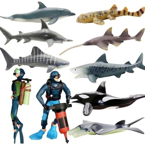 Gemini&Genius 10 Pcs Shark Toys- 5-6" Ocean Sea Animals Pool Bath Tub Toys, Realistic Shark Figurines Set for Kids, Cake Toppers, Party Favor Gifts for Kids & Toddlers