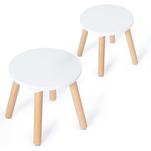 2 Pack Wooden Kids Stool - Perfect for Sensory Table, Toddler Step Multi-Purpose Sitting, Children's Small 10.23in Round Stable Natural Anti-Slip