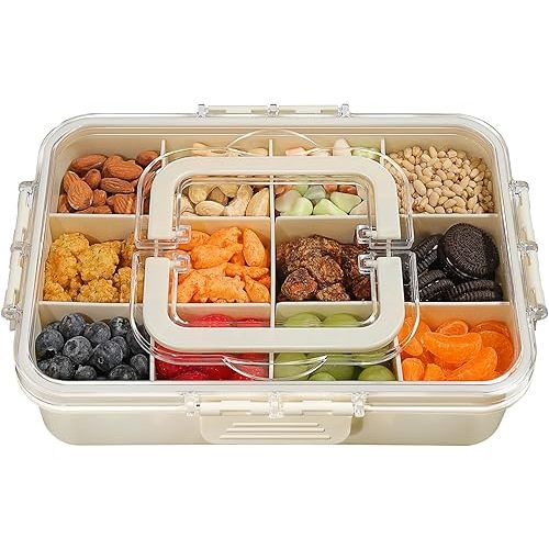 Snack Box Container for Kids - Adjustable 12-Compartment Snack Containers, Reusable Bento Box, Dishwasher Safe, BPA-Free, Perfect for School, Travel, Camping & Picnic, Ivory White