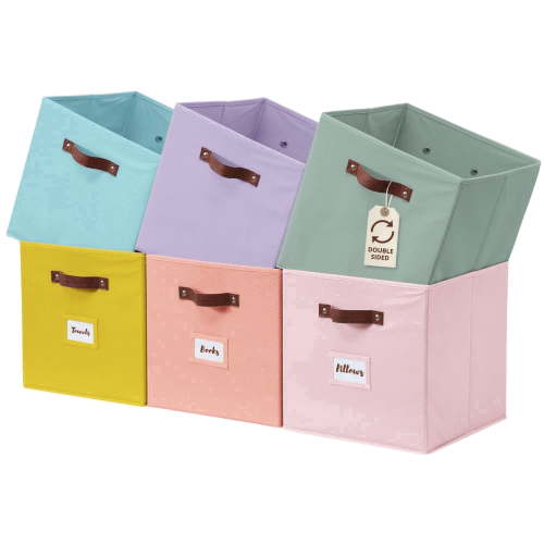 DECOMOMO 11 inch Cube Storage Bin, Fabric Storage Bin, Organizing Cubes, Set of 6, Rainbow