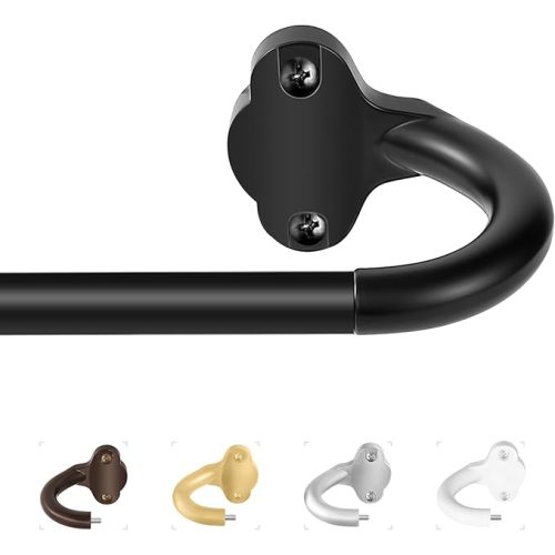 TVWOO Black Wrap Around Curtain Rods:5/8" Small Blackout Adjustable Window Curtain Rod for Bedroom Kitchen Apartment Renter Friendly,Room Darkening Curved Drapery Rods Easy Install,Matte Black 28-60"