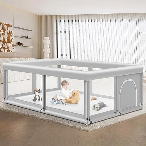 Large Baby Playpen for Babies and Toddlers, Playpen 74×50, Large Baby Play Yards Indoor & Outdoor, Sturdy Safety Baby Play Pen with Soft Breathable Mesh, Toddlers Activity Center with Anti-Slip Base