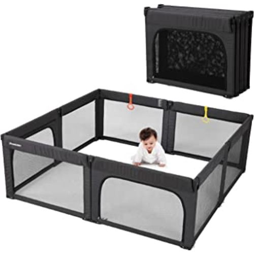 Doradotey Baby Playpen Foldable for Toddlers 1-3, Size and Shape Adjustable Enclosure, 8-Panels Detachable Gate 79x71 Large Indoor Playard, Easy Assembly and Clean, Safety Fence Play Area, Black