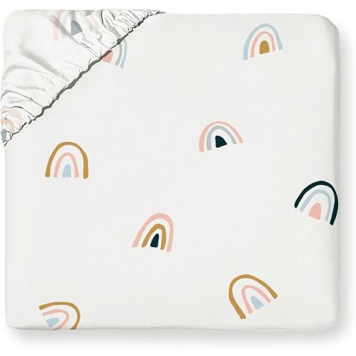 MakeMake Organics Organic Twin Fitted Sheet Set GOTS Certified Organic Cotton Fitted Sheet with 1 Pillowcase Ultra Soft Non Toxic Breathable Hypoallergenic (40"X76", Rainbow)