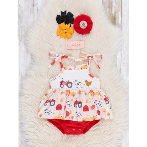 Farm Friends Smocked Ruffle Bubble Romper
