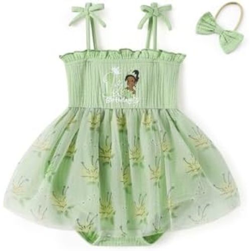 Disney Princess Ariel Rapunzel Baby Girls Cotton Romper Tulle Tutu Dress with Headband 1st Birthday Outfit Bodysuit Clothes