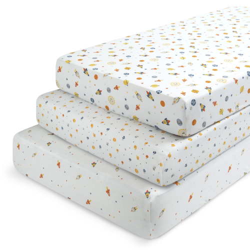 Delta Children Fitted Crib Sheets for Girls and Boys - Crib Sheet for Standard Crib and Toddler Mattresses - 28x52 Inch (Pack of 3), Space Exploration