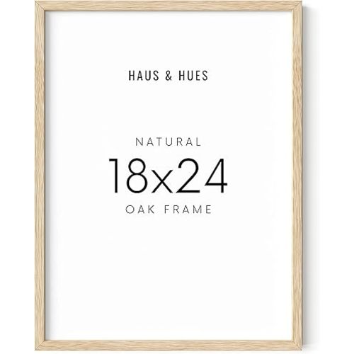 HAUS AND HUES Beige Oak Wood 18x24 Picture Frame - Modern Wood Wall Art Display - Lightweight 18x24 Frame for Art Prints, Photos, Posters - Ready-to-Hang Vertically & Horizontally (Set of 1)