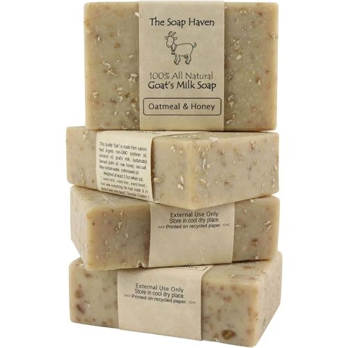 Oatmeal Soap - 4 Oatmeal & Honey Goat Milk Soap Bars, Handmade in USA, All Natural, Unscented, SLS Free, No Parabens