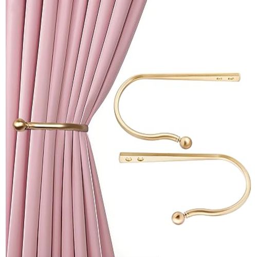 Mini Ball Curtain Holdbacks 2 Pack,Solid Zinc Alloy Wall Mounted Curtain Tiebacks & Hooks, Unique Shape Curtain Holders, Modern Curtain Pull Backs for Drapes, Curtains,Warm Gold