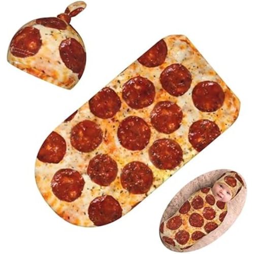Burrito Pizzas Newborn Swaddling Blanket Beanie Hat Sets Soft Baby Receiving Funny Food Blanket Soft Sleeping Bag New Born Soft Sleep Sacks for Boys Girls