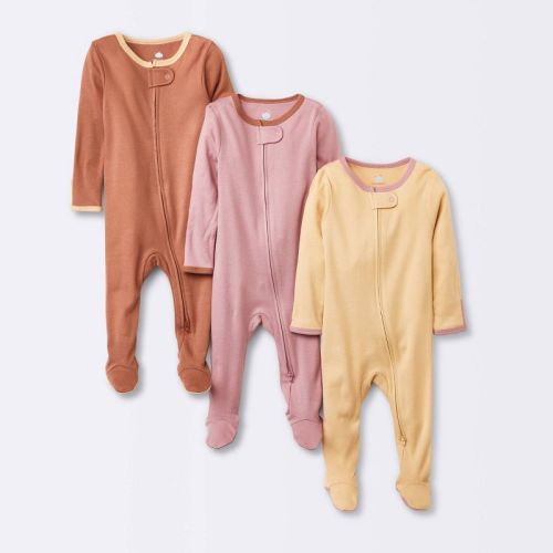 Baby Girls' 3pk Tight Fit Zip-Up Sleep N' Play - Cloud Island™, Color: Orange, Size: 3-6M