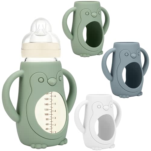 BUSOHA 3 Pack Silicone Sleeves for MAM 9oz Glass Baby Bottles | Food-Grade Silicone Sleeves with Handles,Drop Protection,Thermal Insulation,Non Slip,Dishwasher Safe,Cute Shape