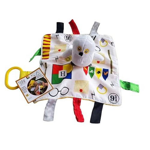Baby Jack & Co 10x10” Wizard Lovey Owl Tag Toy for Babies Witches - House Colors - Learn Wizardry - Soft & Safe - Learn Shapes & Colors - Ideal Baby Toy & Muggle Gift - BPA Free w/Stroller Clip - 10x10 Owl
