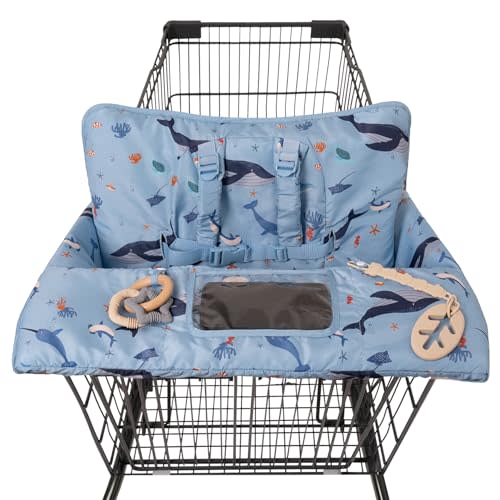 Shopping Cart Cover for Baby 2 in 1 High Chair Covers for Restaurant Comfortable Grocery Cart Seat Covers for Infant, Toddler Universal Suitable for Most Shopping Carts Machine Washable, SE Blue