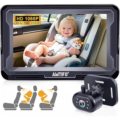 AMTIFO Baby Car Camera Easy Install: Clear Night Vision 2Mins Plug-Play Backseat Camera 360 Rotation Rear Facing Car Baby Monitor with Camera