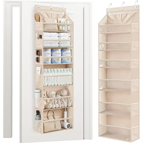 STORAGE MANIAC Over the Door Organizer Large Capacity Hanging Organizer, Clear Deep Pockets Behind Door Closet Organizer and Storage for Nursery, Bathroom, Bedroom, Pantry, 1 Pack Oat Beige