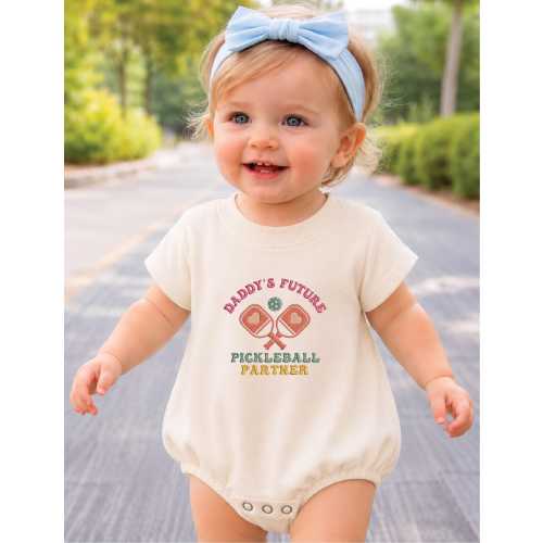 Daddy’s Future Pickleball Partner Embroidered Baby Romper | Pickleball Paddle Baby Romper , Sports Newborn Outfit Gift