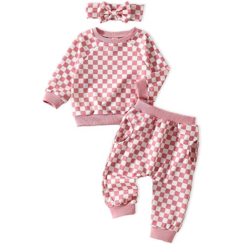 AMAWMW Infant Baby Girl Clothes Long Sleeve Loose Sweatshirts Pockets Pants Headband Outfits Fall Winter Spring Gift
