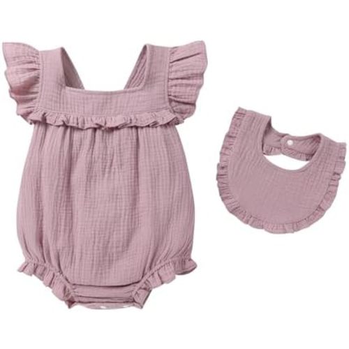 YOUNGER TREE Baby Girl Romper 100% Cotton Ruffle Sleeveless Summer Outfit with Accessory Soft Infant Clothes for Daily Wear