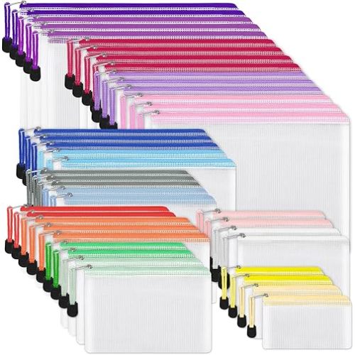 EOOUT 42pcs Mesh Zipper Pouch, 8 Sizes Waterproof Zipper Bags, 17 Colors, Multipurpose for Board Games Travel Storage, School Supplies, and Home Organization