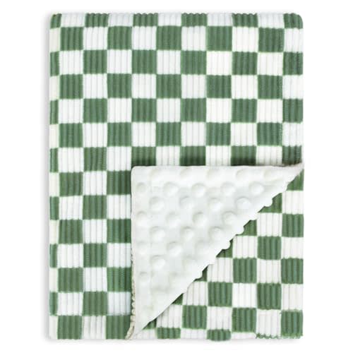 BEILIMU 3D Checkerboard Grid Toddler Blanket for Baby Soft Cozy Corduroy Bed Blanket with Stripe Chessboard Plaid Design Infant Newborn Receiving Blanket Sage Green 30 x 40 Inches