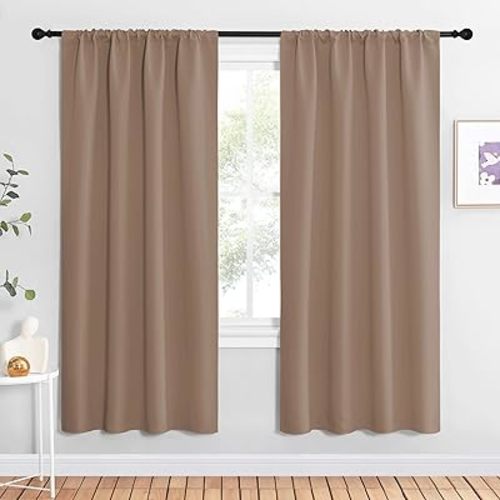 NICETOWN Kids Blackout Curtain Panels - Window Treatment Thermal Insulated Rod Pocket Blackout Drapes for Bedroom (Set of 2, 42 by 72 Inch, Cappuccino)