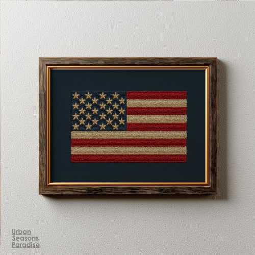Vintage Embroidered American Flag Wall Art, Patriotic Cottagecore Decor, 250th Anniversary Americana Textile Artwork, 005