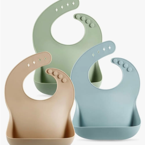 PandaEar Set of 3 Silicone Baby Bibs Waterproof, Soft, Unisex, 10-72 Months