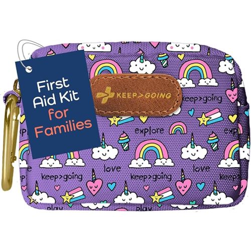 KeepGoing Small Travel First Aid Kit Kids – 60 Pc. Mini First Aid Kit for Purse, Diaper Bag, & Backpack with Latex-Free Bandages – 4 Oz., & 4.5 x 3.5 x 2 in, TSA-Approved