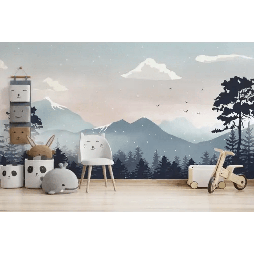 Kids Mountain Landscape with Snow Wallpaper Mural • Wallmur®