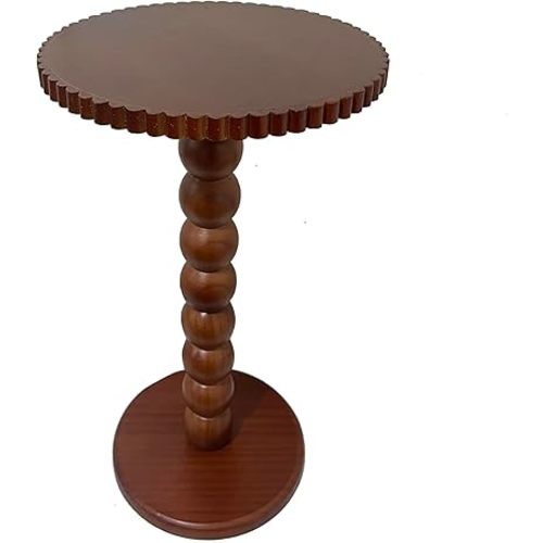 Slot Edge Round Side Table - Small Space Accent Table w/Solid Wood Leg - 12" Modern Drink Table, Nightstand for Bedroom, Living Room, Office & Tight Corners (Brown)