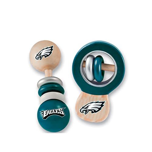 BabyFanatic Wood Rattle 2 Pack - NFL Philadelphia Eagles - Officially Licensed Baby Toy Set