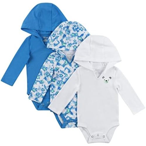 Hanes Baby Long Sleeve Bodysuit, Ultimate Bodysuit Hoodie Boys & Girls, 3-pack