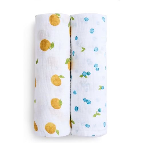 aden + anais Boutique Organic Cotton Muslin Swaddle 2 Pack, Breathable Baby Receiving Blanket, Soft and Lightweight Wrap, Diaper Bag Must Have, Fresh Fruit
