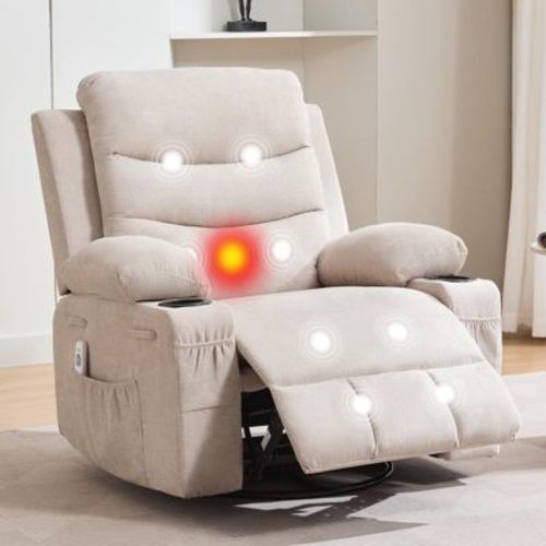 Recliner Chair Nursery,Oversized Manual Reclining Rocking Chair,360 Swivel Glider with Cup Holder,Massage and Heat Recliner, Indoor Small Single Sofa