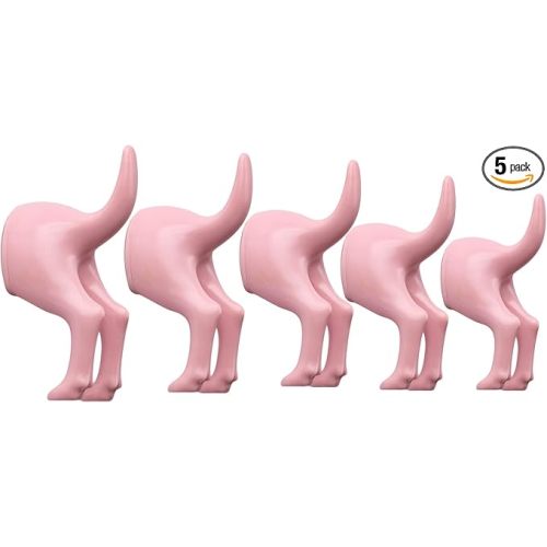 Dog Tail Wall Hooks,5 Pack Plastic Dog Butt Hook for Leash, Decorative Wall-Mounted Coat Hanger Hooks for Entryway,Cute Pegs for Hanging Towels,Bags,Purse,Key(Pink)