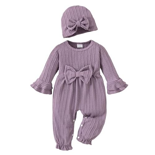Mioglrie Newborn Baby Girl Clothes Long Sleeve Romper Infant Fall Winter Outfits Floral Hat Jumpsuit Preemie Girl Clothes