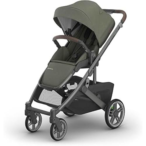 UPPAbaby Cruz V3 Stroller - from Birth + Car Seat Compatible - Full-Size, Reversible Seat - Infant Insert, Bug and Rain Shields Included - Evelyn (Meadow Green/Graphite Frame/Chestnut Leather)