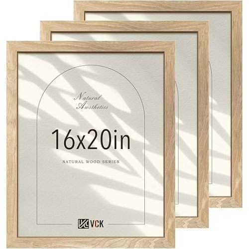 VCK 16x20 Poster Frames for Wall - 3 pack, Beige Natural Solid Wood Picture Frame, Exclusive Wood Grain