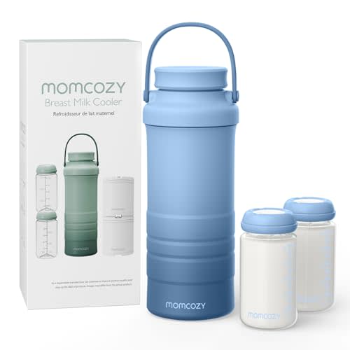 Momcozy 22oz Portable Breast Milk Cooler for Outdoor, Life Saver with 360 Total Cooling for 24 Hours, Larger Capacity Travel Breastmilk Chiller with 2pcs Baby Bottles for Breastmilk Storage, Blue