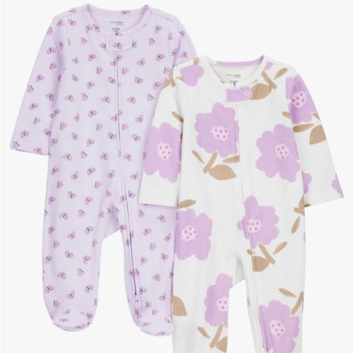 Simple Joys by Carter's Baby Girls' Cotton Footed Sleep and Play, Pack of 2