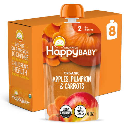 Happy Baby Clearly Crafted, Stage 2 Apples, Pumpkins & Carrots Organic Baby Food Pouches, 4 oz. (8 pack)