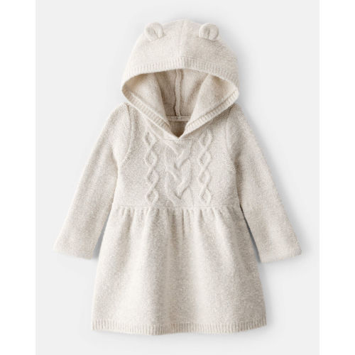 Baby Girl Long-Sleeve Hooded Sweater Dress with Bear Ears - Oatmeal - OshKosh B'gosh | Carter's