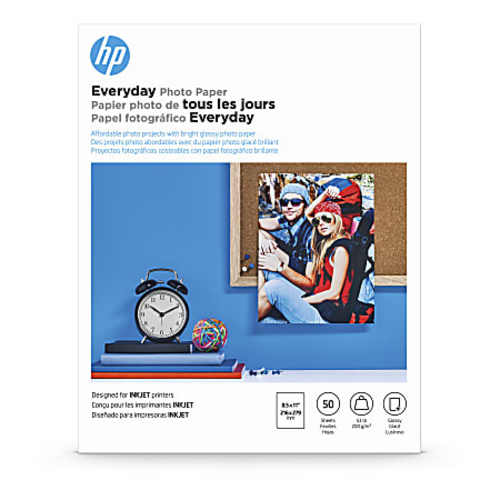 HP Everyday Photo Paper for Inkjet Printers, Glossy, Letter Size (8 1/2" x 11"), 53 Lb, Pack Of 50 Sheets (Q8723A)