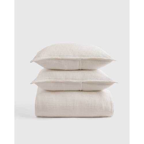 Organic Ribbed Cotton Coverlet Set in Ivory