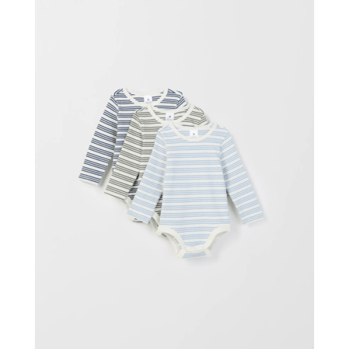 Baby Organic Cotton 3 Pack Long Sleeve Rib Bodysuit - Stripe