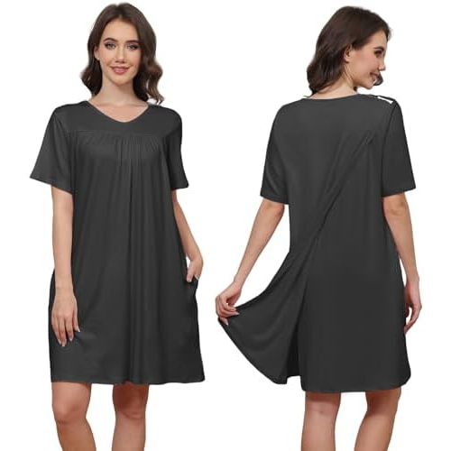 Hospital Gowns for Women Open Back Tear Away Snap Post shoulder Dress Short Sleeve Soft Adaptive Clothing with Pockets